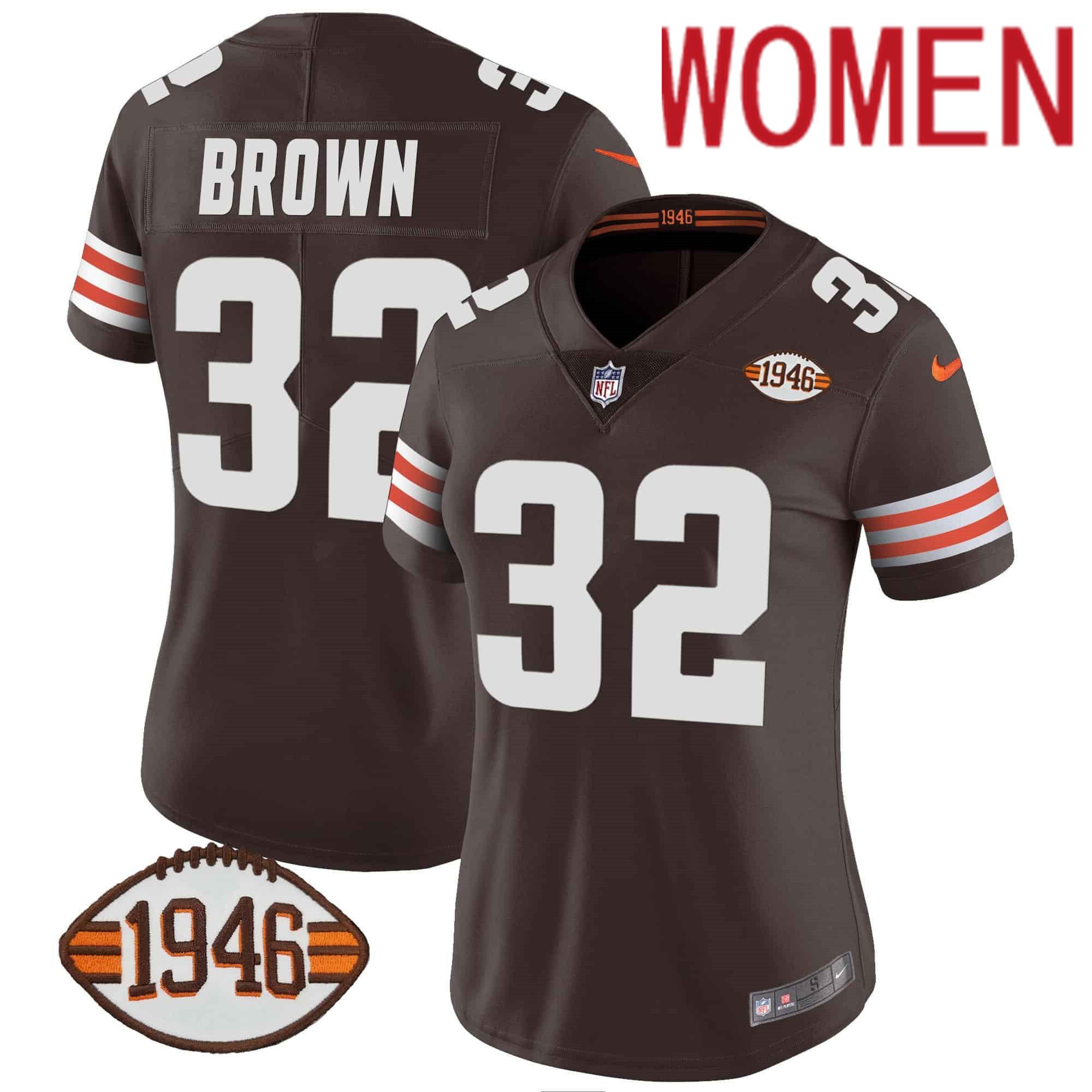 Women Cleveland Browns 32 Brown Brown 1946 75th Anniversary Patch 2024 Nike NFL Jersey style 1